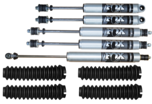 Set of Fox Performance Series Standard Height IFP Land Rover Defender Shocks with Steering Damper and Boots  